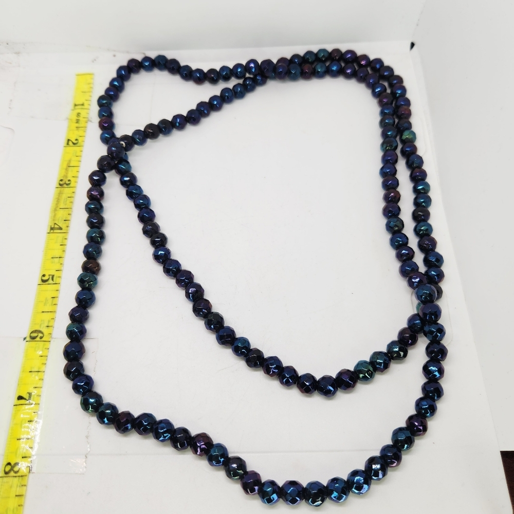 VTG Czech 45" Necklace Faceted Glass Bead Iridescent Carnival Peacock Fire Polis - Picture 8 of 9